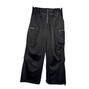 Zara satin wide leg cargo pants black high waist relaxed 90s retro sz M